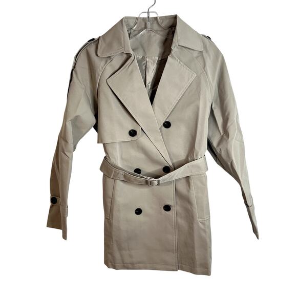 Gentle Herd Double-Breasted Short 100% Cotton Trench Coat (Sand/Light Beige) NWT - Picture 1 of 6